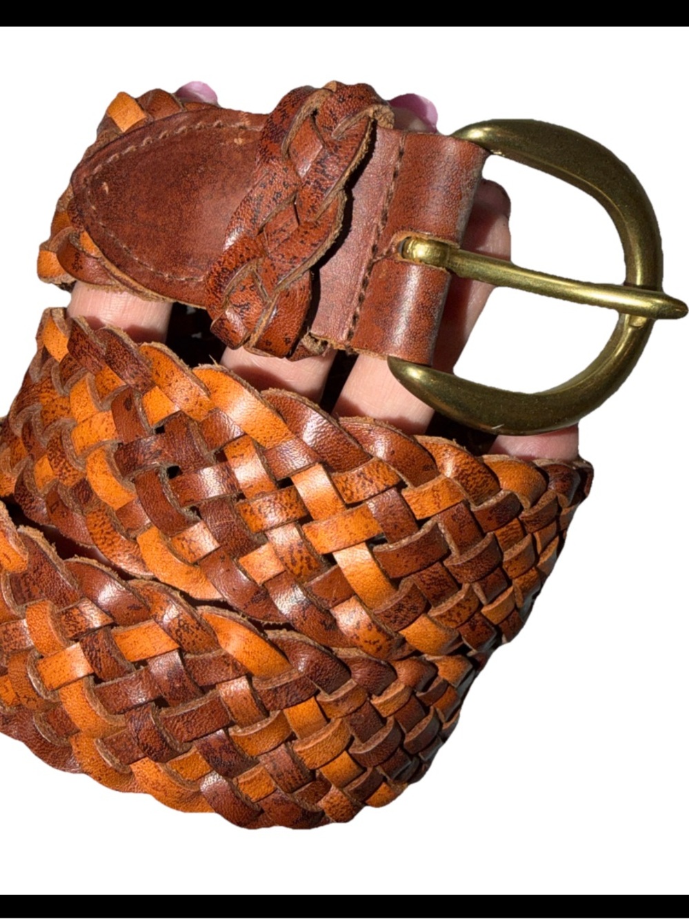 EAGLE RIVER TRADERS BROWN woven Braided Leather BELT Solid Brass Buckle MEDIUM